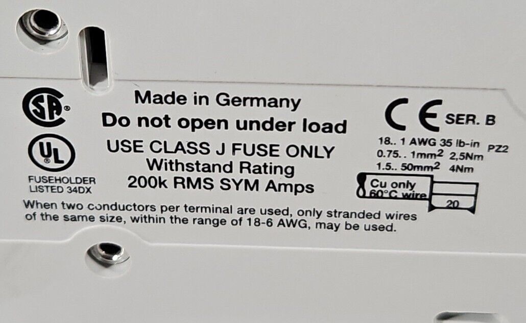 Allen Bradley 1492-FB3J30 Ser B. 30AMP, 600VAC. Fuse Holder.               4D-24