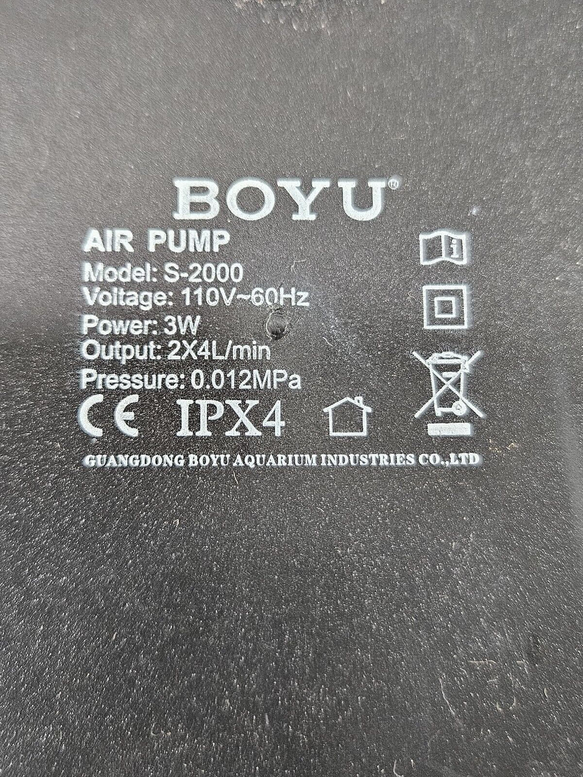 BOYU S-2000 2 Way Adjustable Air Pump - Aquarium Hydroponics.       Loc 6E-11