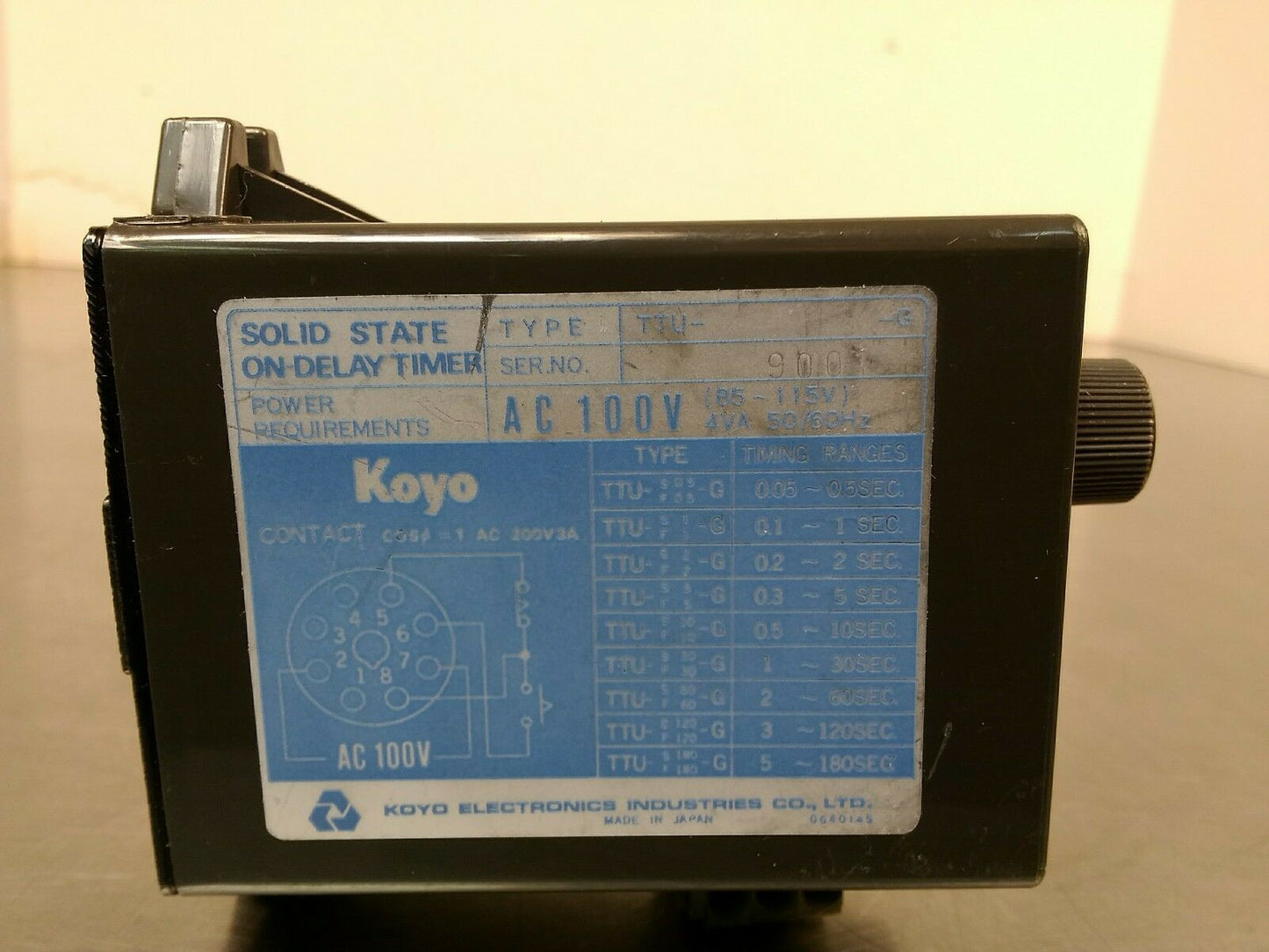 KOYO TTU-S60-G SOLID STATE ON-DELAY TIMER 85-115V.    Loc.5A
