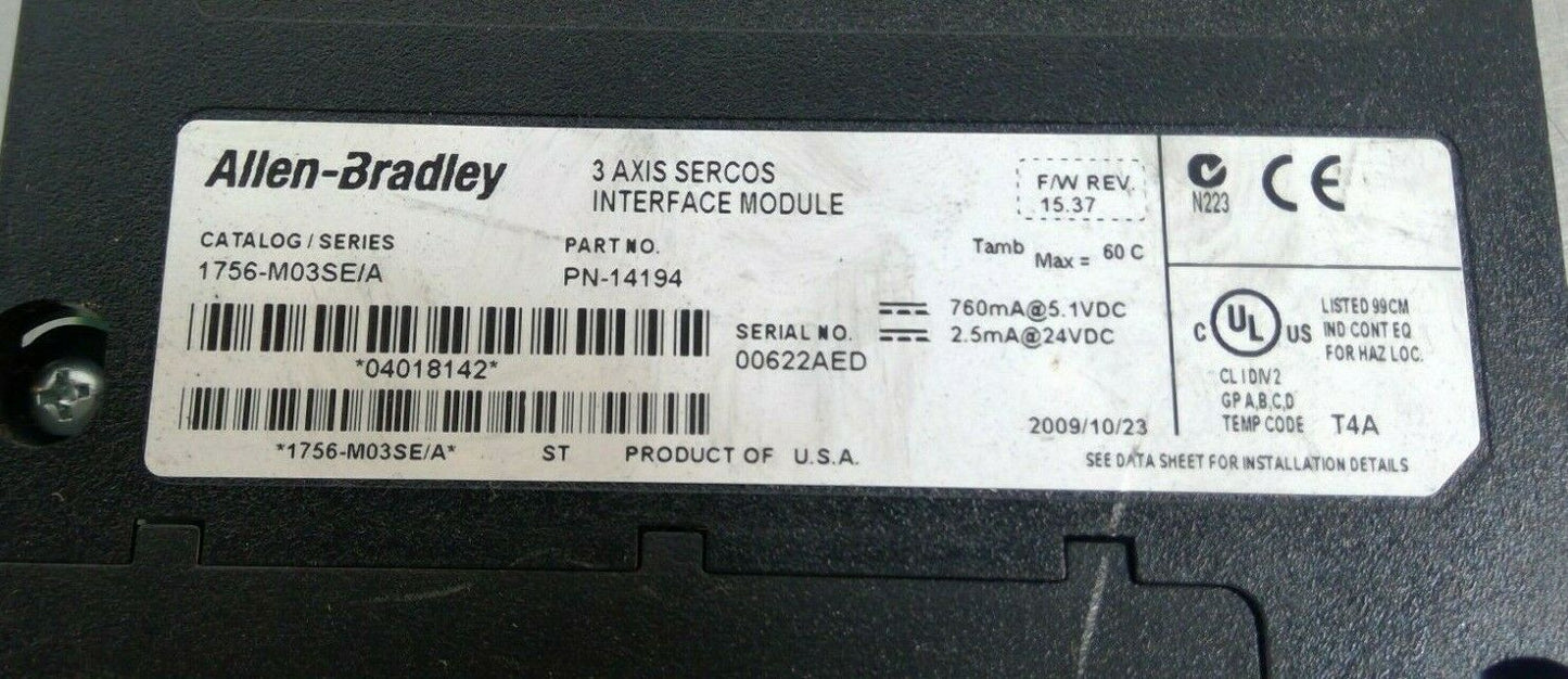 Allen-Bradley - 1756-M03SE Series A - 3 Axis Sercos Interface Module       3D-15