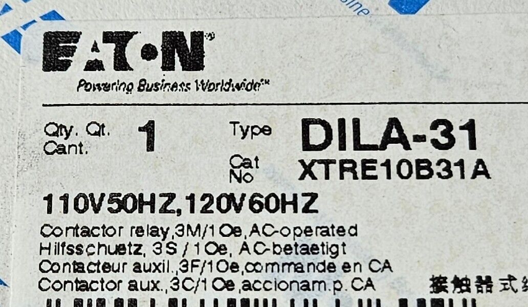 Eaton DILA31 XTRE10B31A Contactor.                                      Loc 4C-4