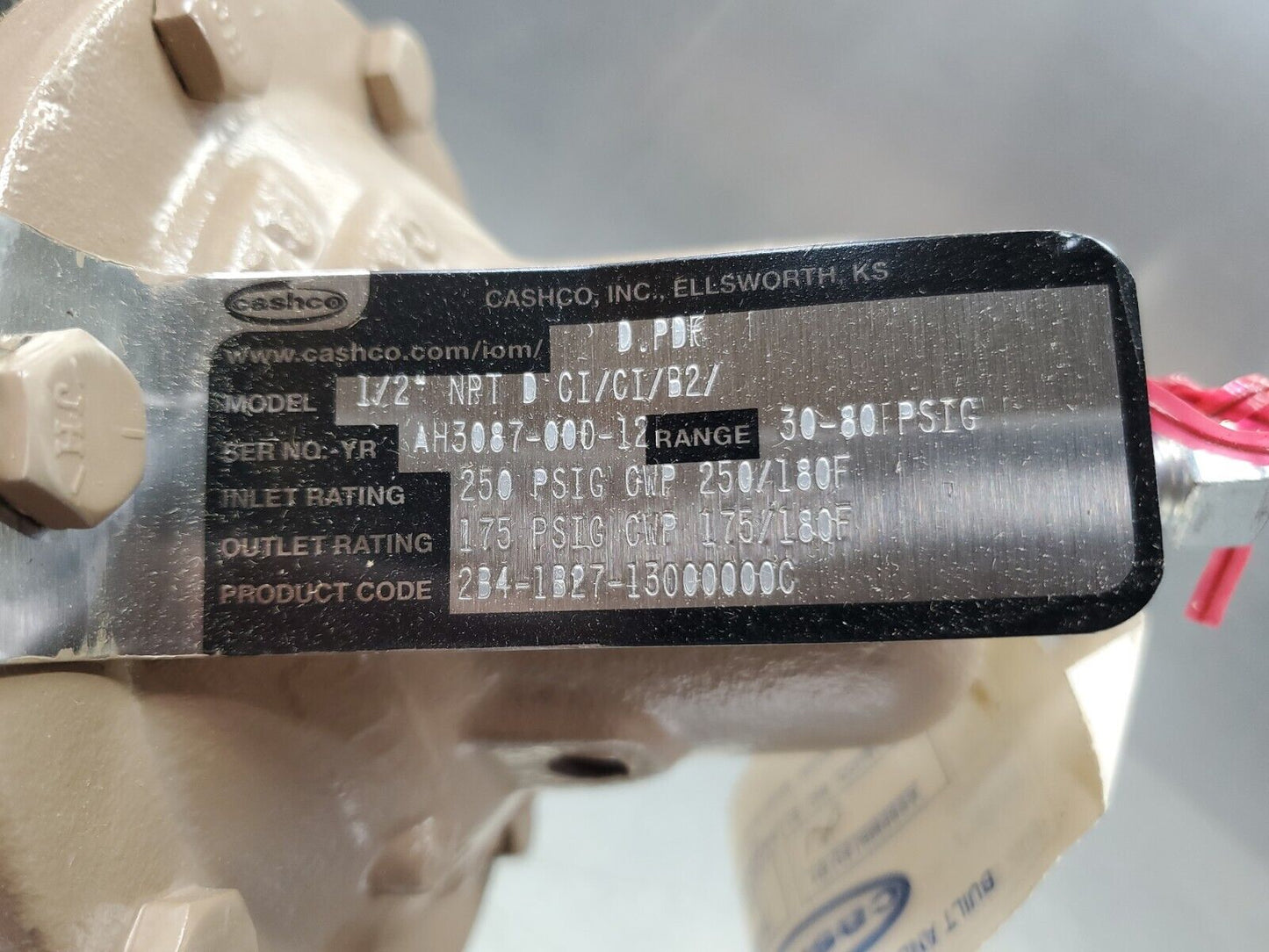 CASHCO AH3087-000-12 1/2" NPT D CI/CI/B2/ REGULATOR, 30-80 PSIG.        6D-21