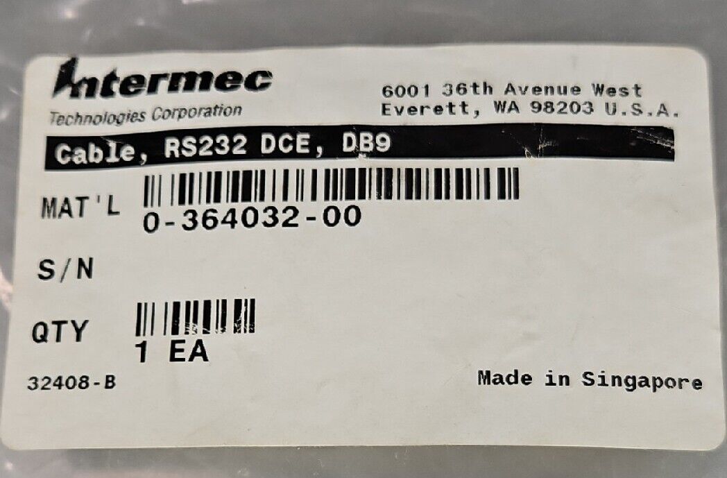 INTERMEC 0-364032-00 Cable RS232 DCE, DB9                              Loc 5E-12