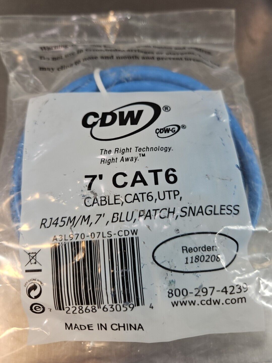 CDW Belkin 7' FT Cat 6 Snagless Patch Cable BLue - Lot Of 2.               5E-18
