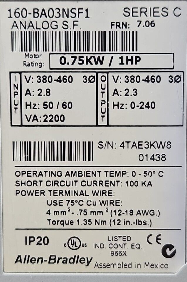 Allen Bradley 160-BA03NSF1 Variable Speed Controller.                   Loc1B-21