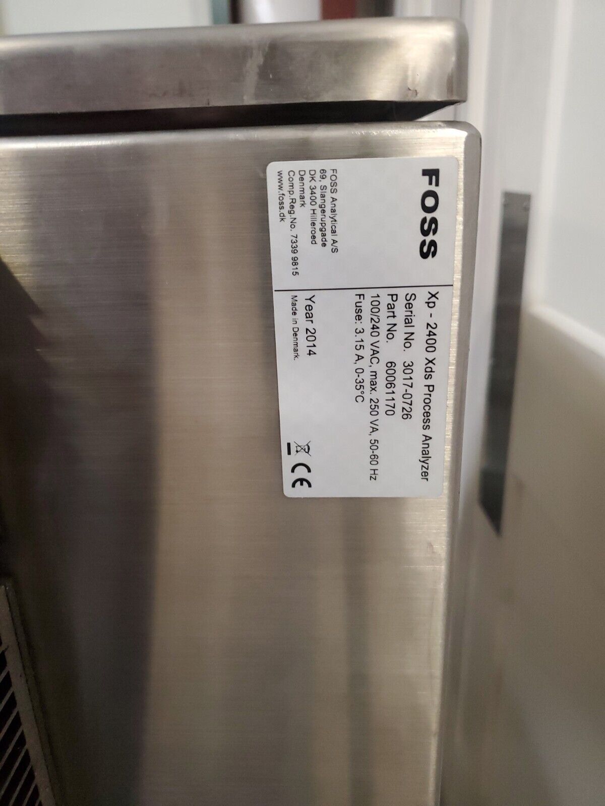 Foss XP-2400 NIRS XDS Process Analyzer.                                       1E