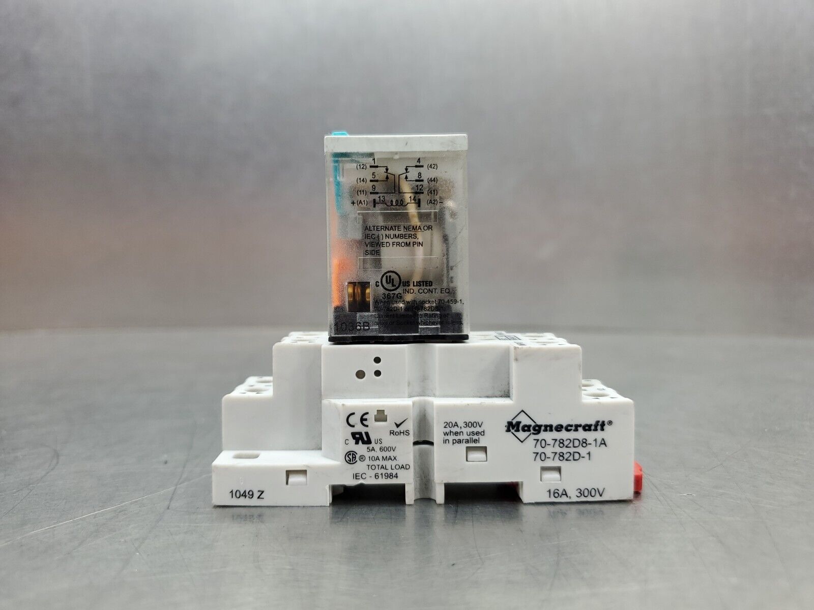 Magnecraft 782XDX2M4L 24VDC Relay w/70782D81A Base. 4D21 Palmetto