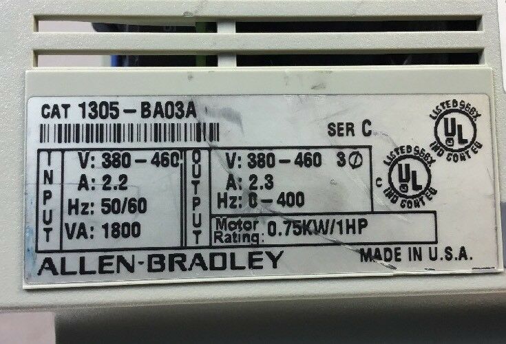 Allen Bradley 1305-BA03A /C 380-460V 1HP 2.3A 50/60Hz 380-460 VAC Drive.  1B