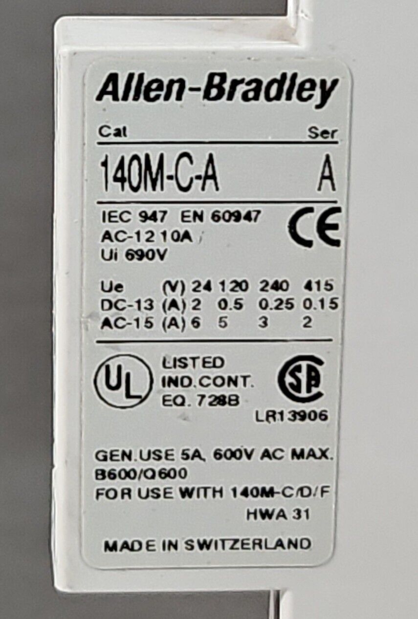 ALLEN BRADLEY 140M-C-A SER A AUXILIARY CONTACT.                            4E-19