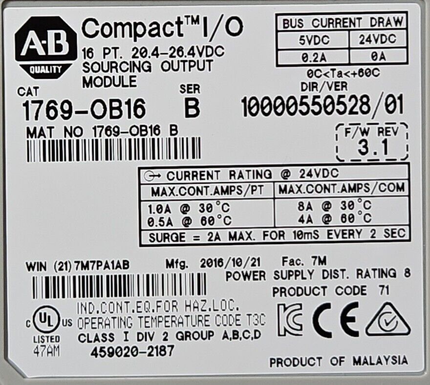Allen-Bradley 1769-OB16 Ser B. PLC Output Module.                          3B-25