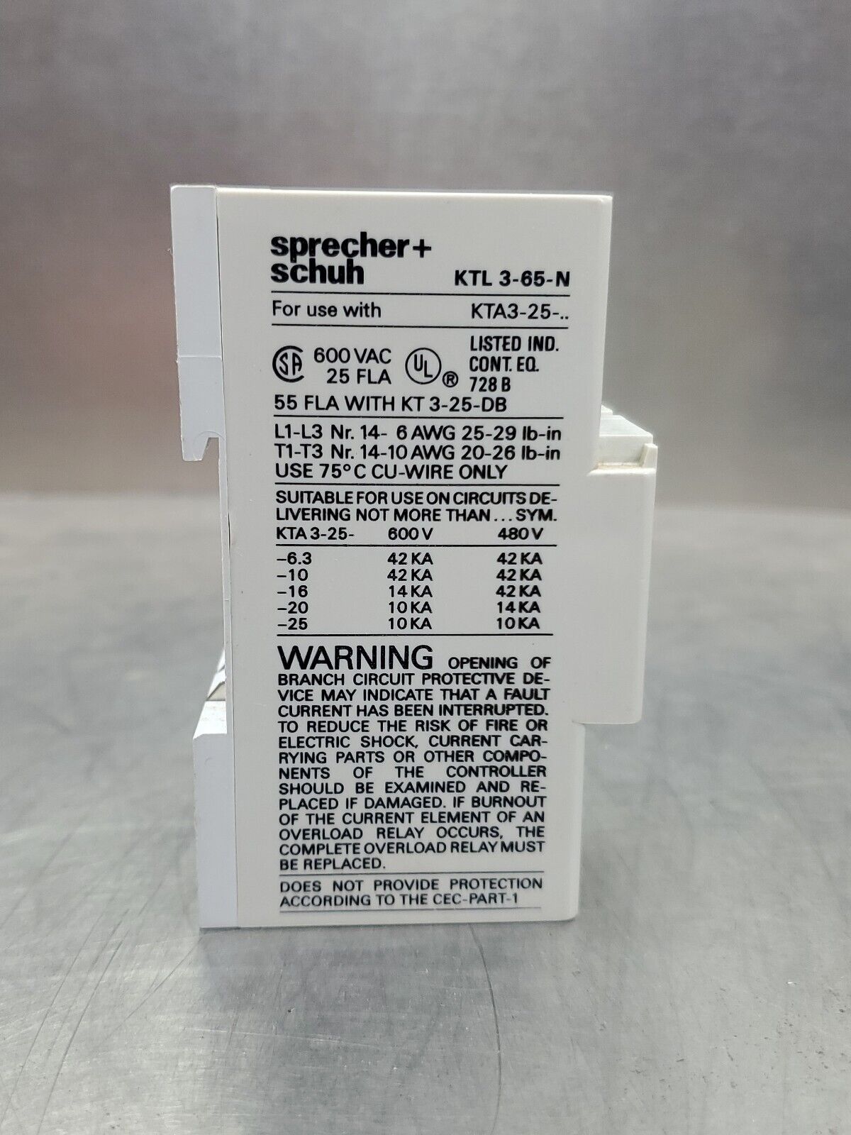 Sprecher+Schuh KTL3-65-N 690V 65A Contactor.                                  4H