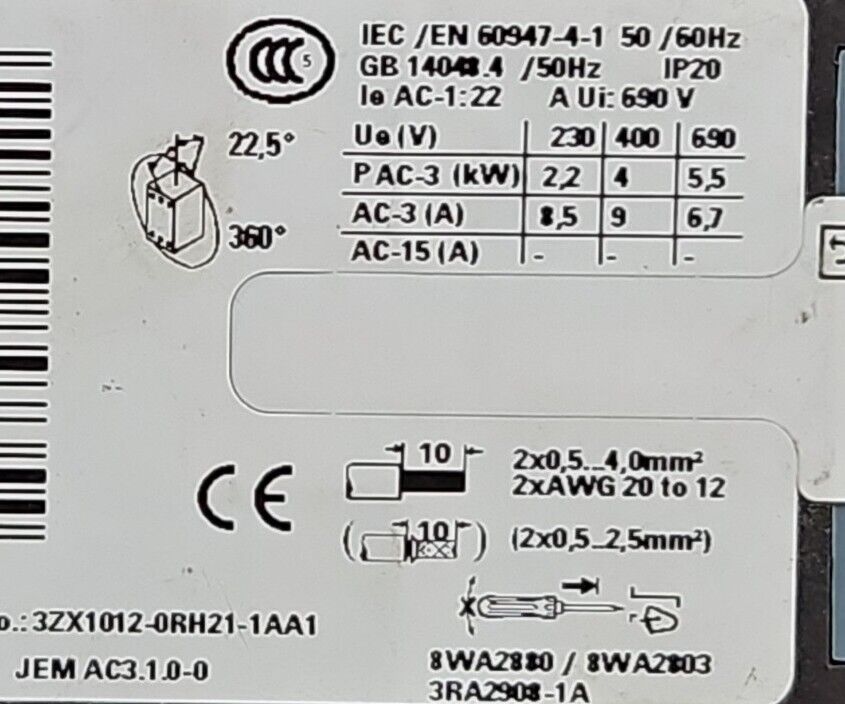 Siemens 3RT2016-2BB44-3MA0 24V Contactor w/ Auxiliary Contact.          Loc4C-20