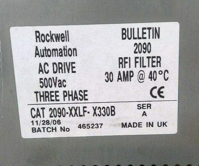 Rockwell Automation 2090-XXLF-X330B Ser A 3 Phase AC Drive 500VAC RFI Filter  1D
