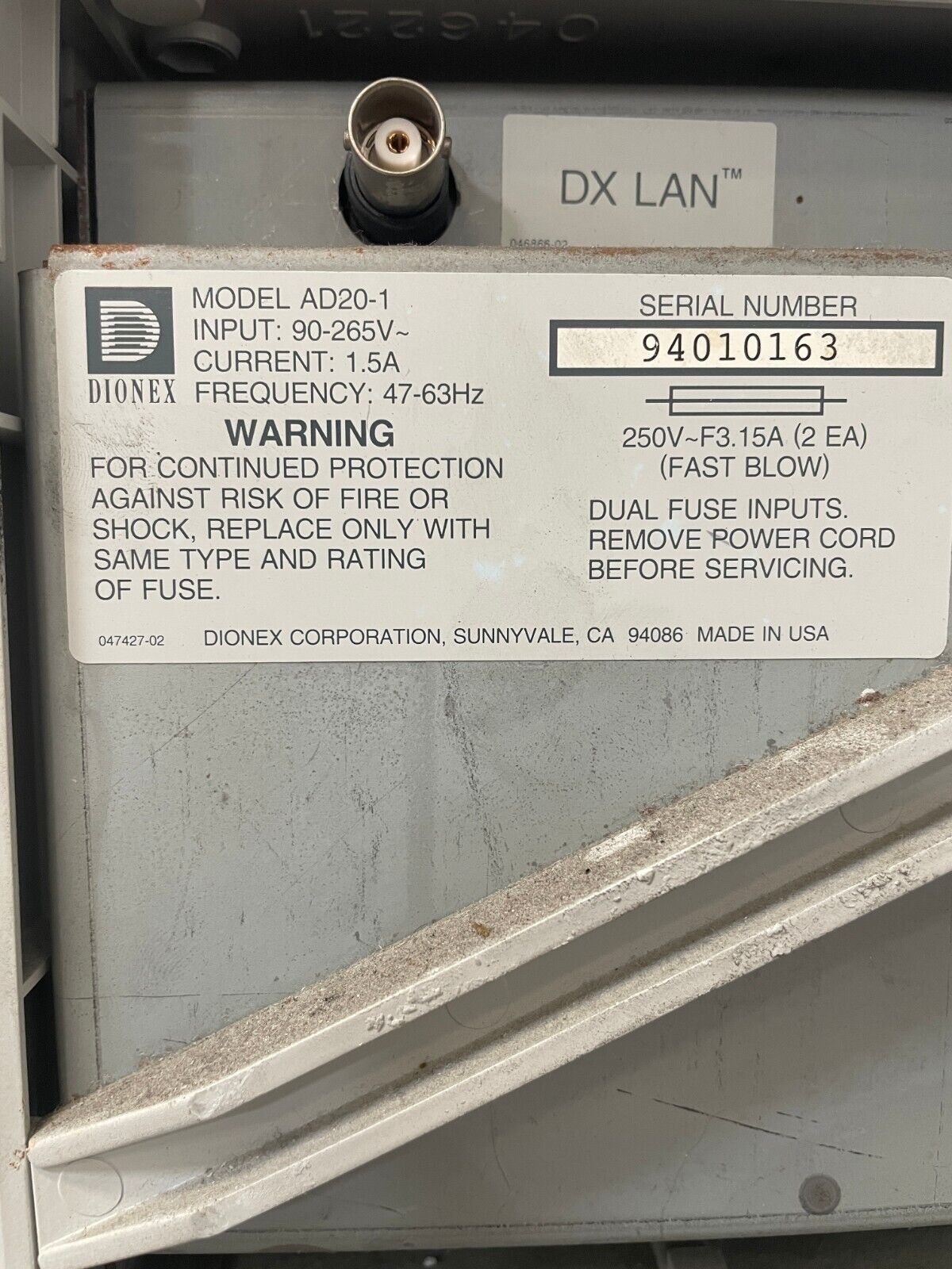 Dionex AD20-1 Gray WIred 250-Volt 47-63MHz LCD Display Absorbance Detector
