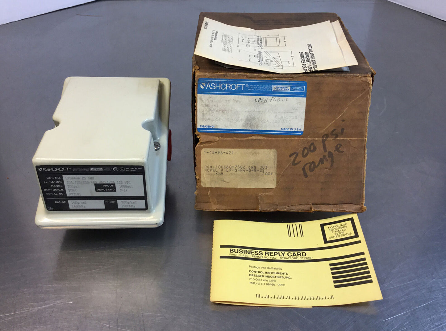 ASHCROFT LPSN4GB 25 XNH SNAP ACTION PRESSURE SWITCH 200PSI     6B