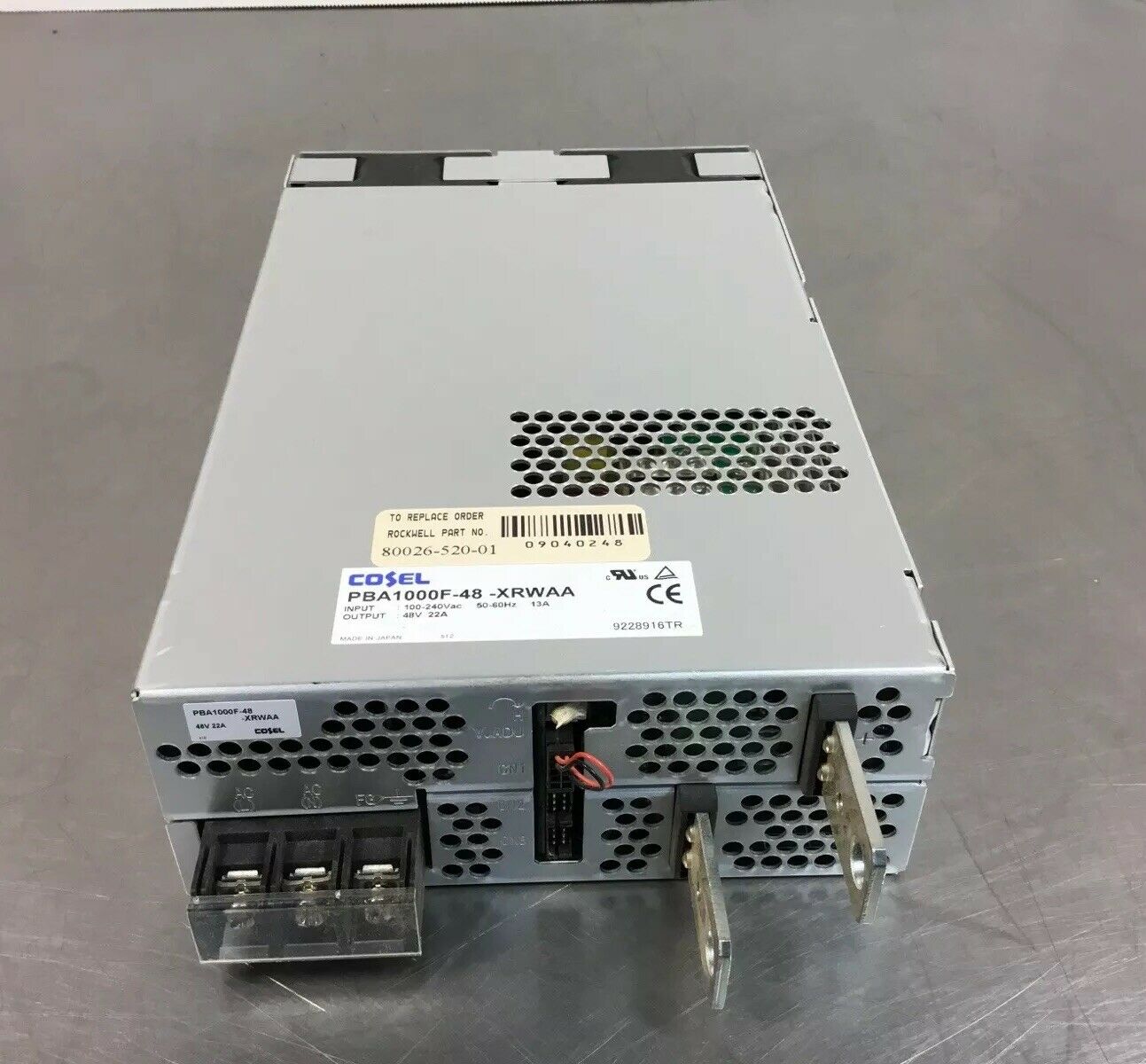 COSEL PBA1000F-48-XRWAA Power Supply Out:48V 22A In:100-240VAC 13A.    4H