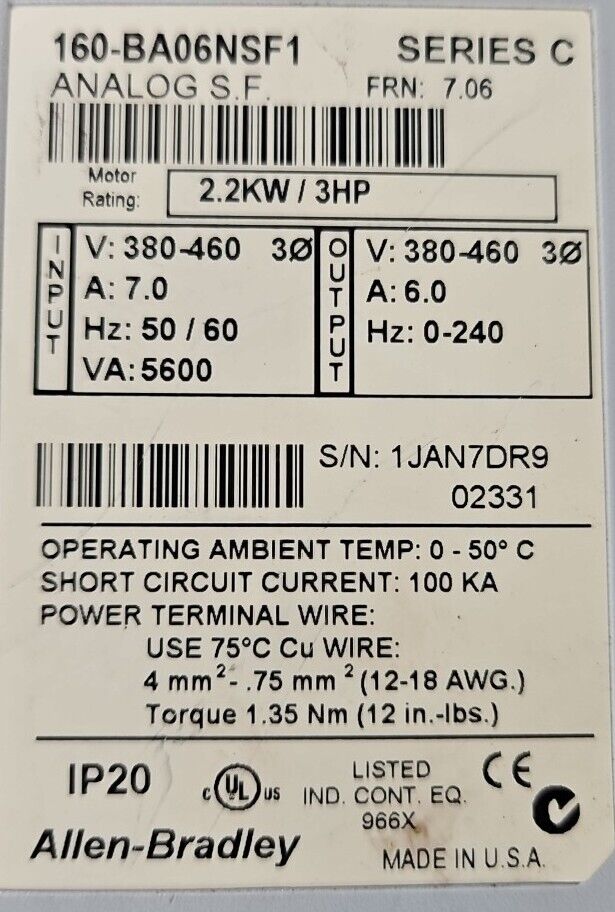 Allen-Bradley 160-BA06NSF1 Ser C with 160-DN2/A.                        Loc1B-18