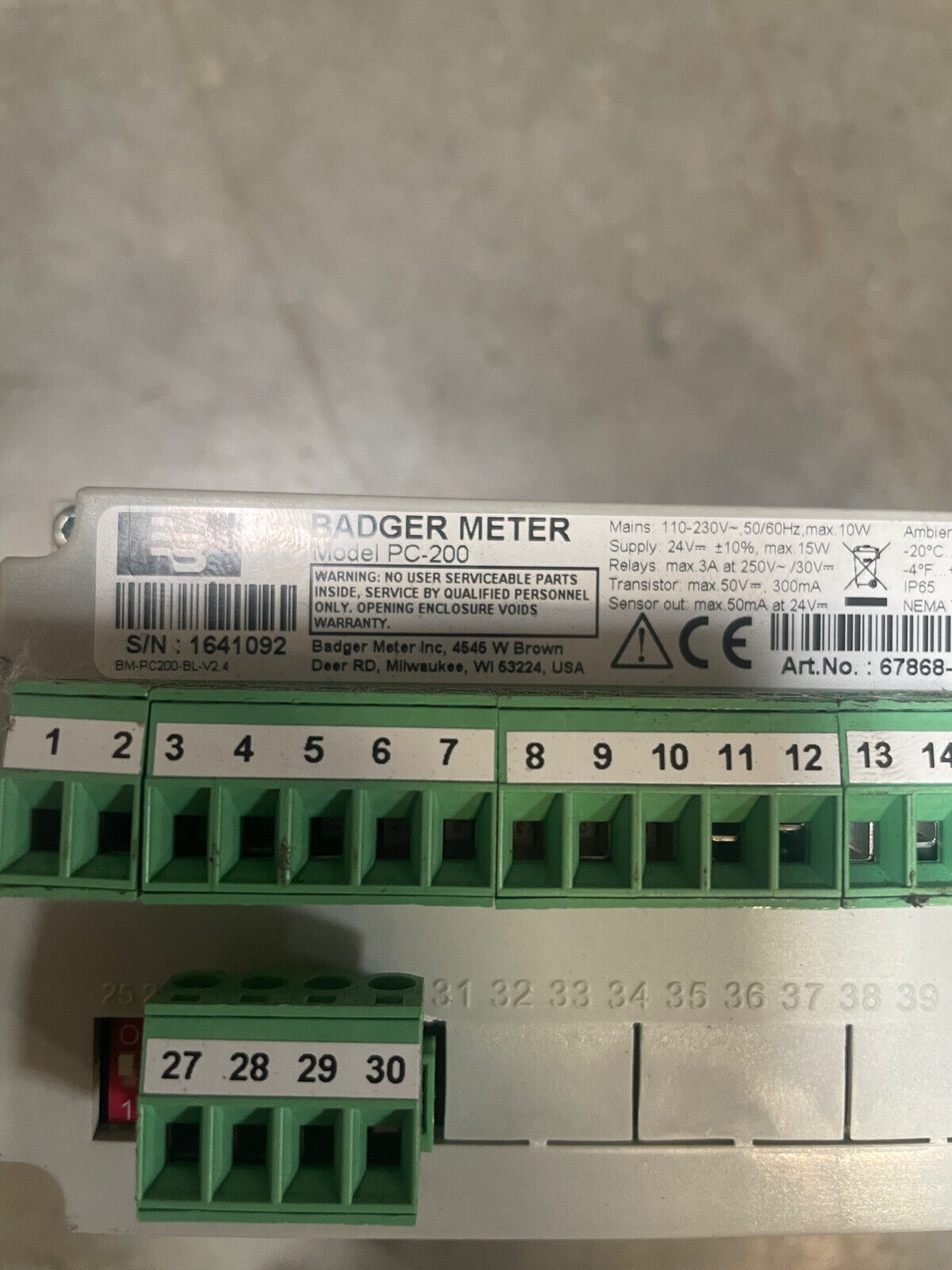 BADGER METER 67868-002 Model PC-200 Process Controller @2A