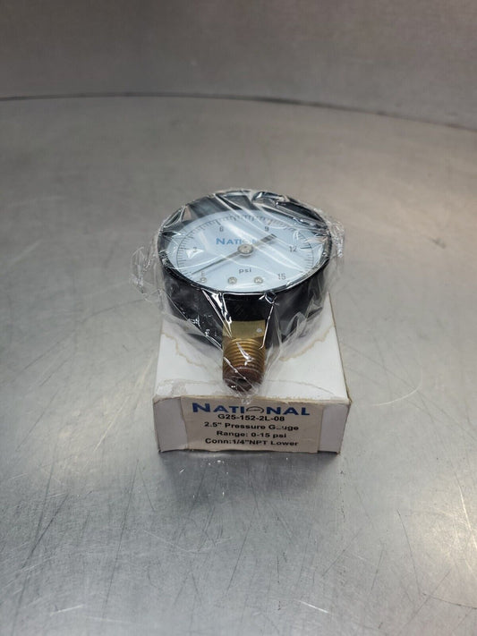 National G25-152-2L-08 2.5" Pressure Gauge, 0-15 Psi.                      6D-14