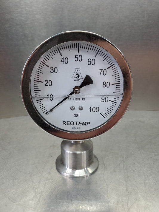 Reotemp SG35ATC15P18-CFG Pressure Gauge, 0 To 100 Psi Stainless.              6E