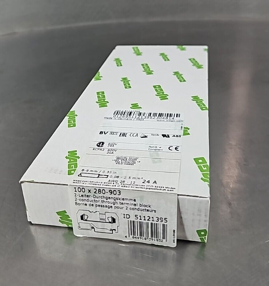 WAGO 280-903 Conductor Through Terminal Block. Box with 100.           Loc 3E-47