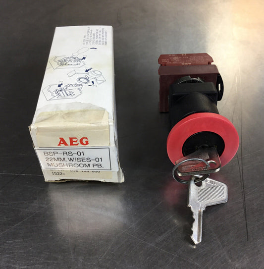 EEC AEG  BSP-RS-01W/  SES-01  Locking Mushroom Push Button  W/ Keys   4H