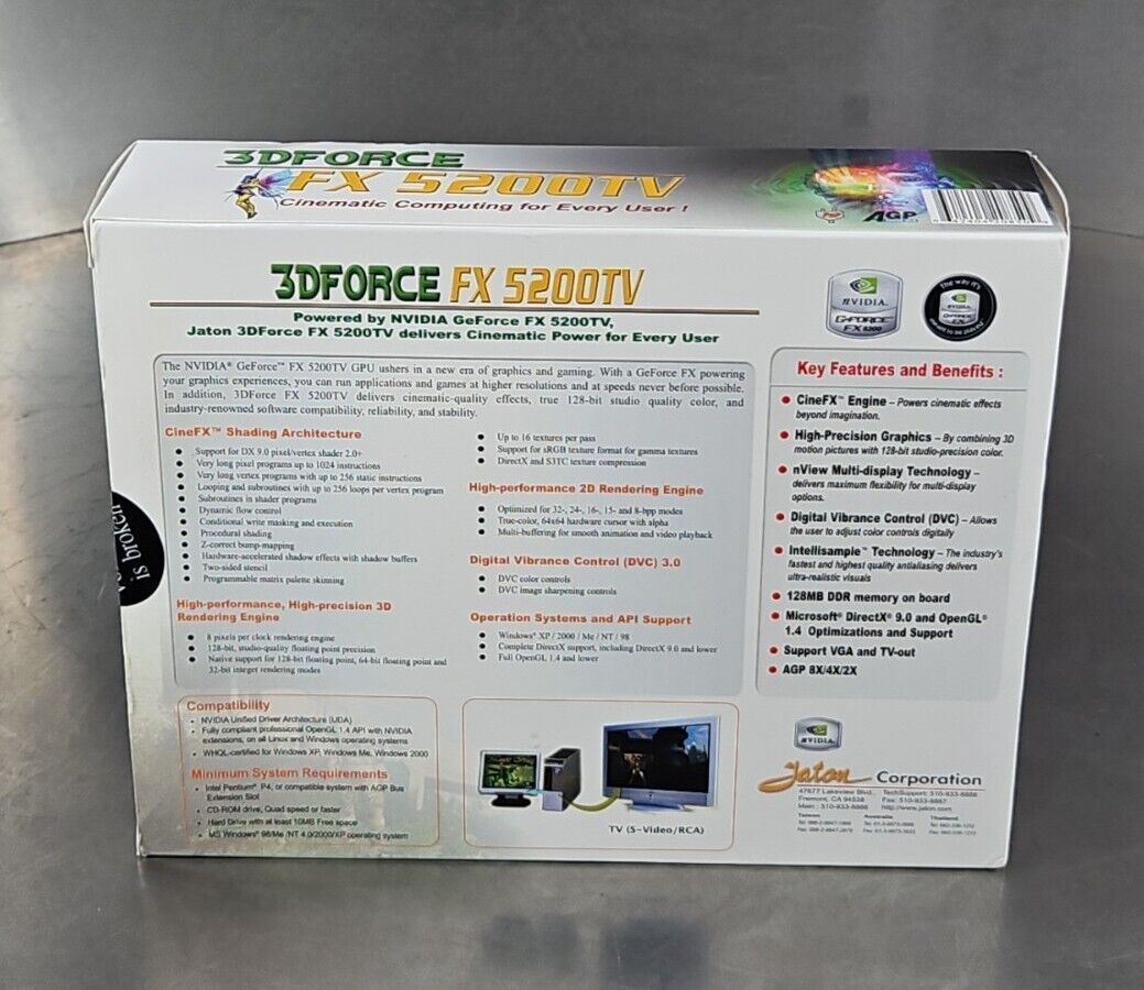 3DFORCE FX-5200 TV 82208D/V5 JATON PCI-E PCI EXPRESS 64MB VIDEO CARD.      3C-11