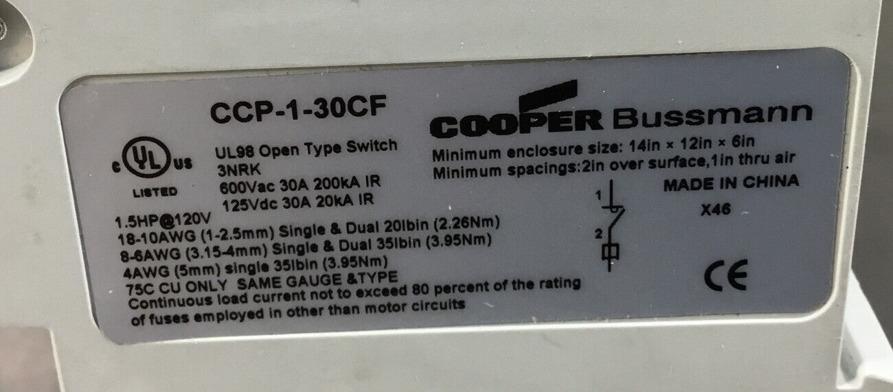 Cooper Bussmann  CCP-1-30CF  Switch 30A 600VAC    Loc.4A