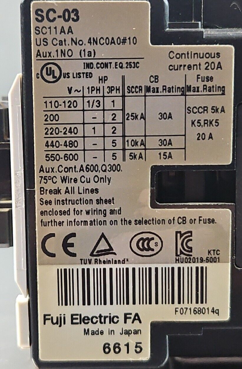FUJI SC-03 CONTACTOR (SC11AA). 4C-19 – Palmetto Automation Inc.