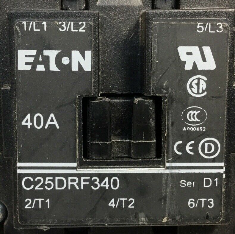 EATON/CUTLER HAMMER C25DRF340A /D1 CONTACTOR 3Pole 40A Coil Voltage 208-240V  4D