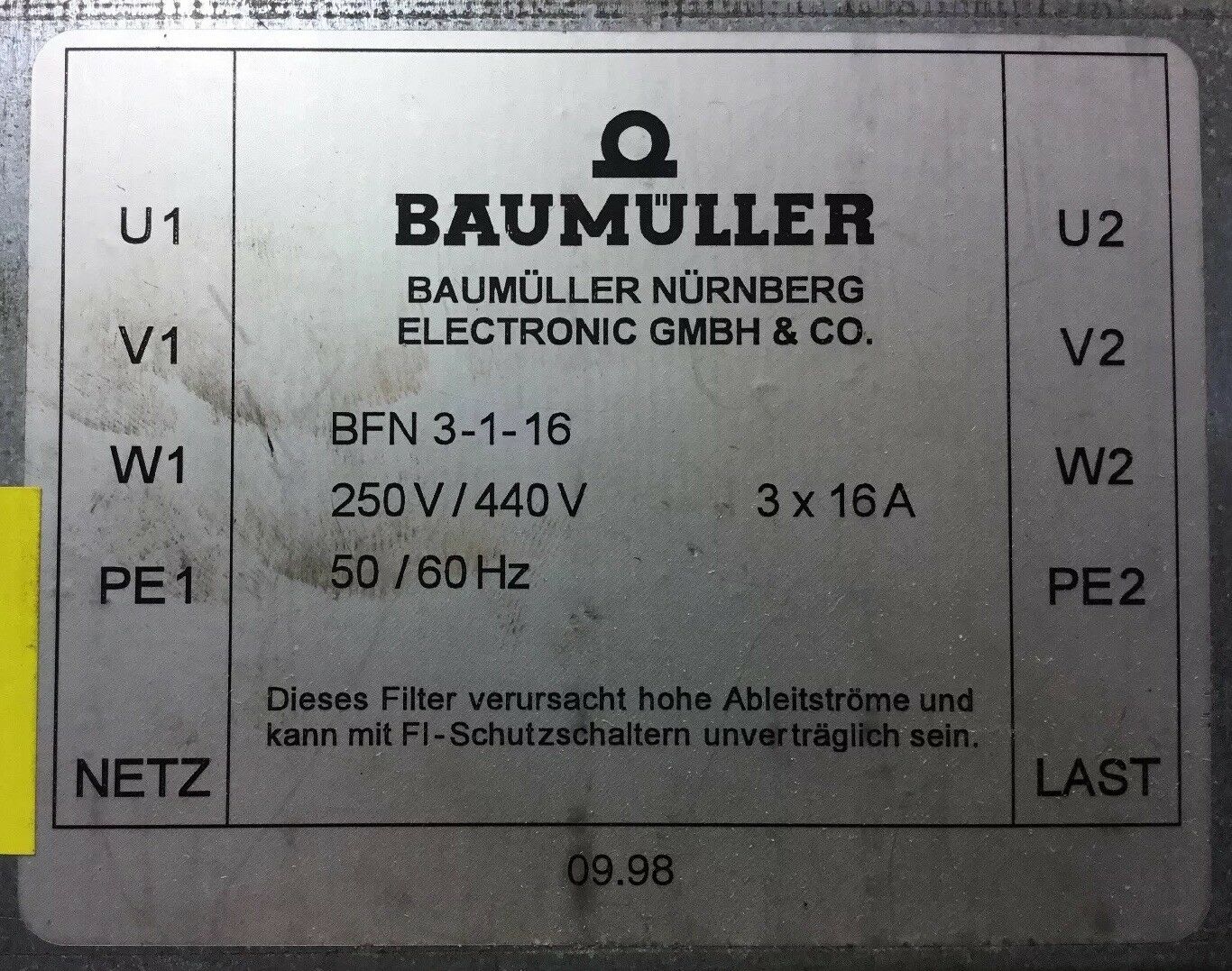 BAUMULLER NURNBERG BFN3-1-16 FILTER BFN 3-1-16 250/440V 3x16A   Loc.1A