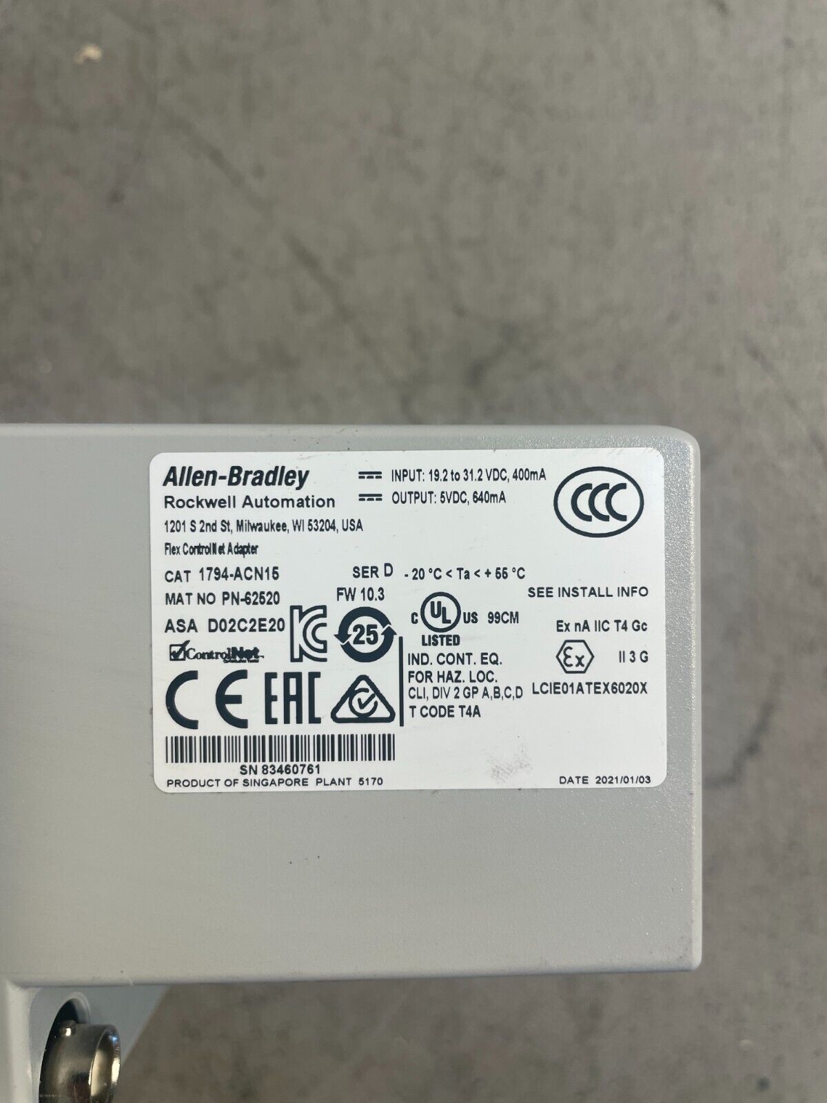 Allen-Bradley 1794-ACN15 Series C 24 VDC Flex Control Net Adapter Module @1D