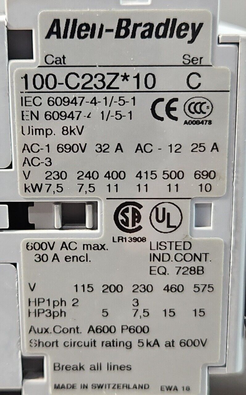 Allen-Bradley 100-C23Z*10 Ser C Contactor with 100S-F/A.   4C-23
