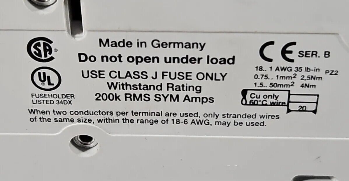 Allen Bradley 1492-FB2J30-L Fuse Holder Ser B. 600V, 30A. 2 Poles.         4E-25