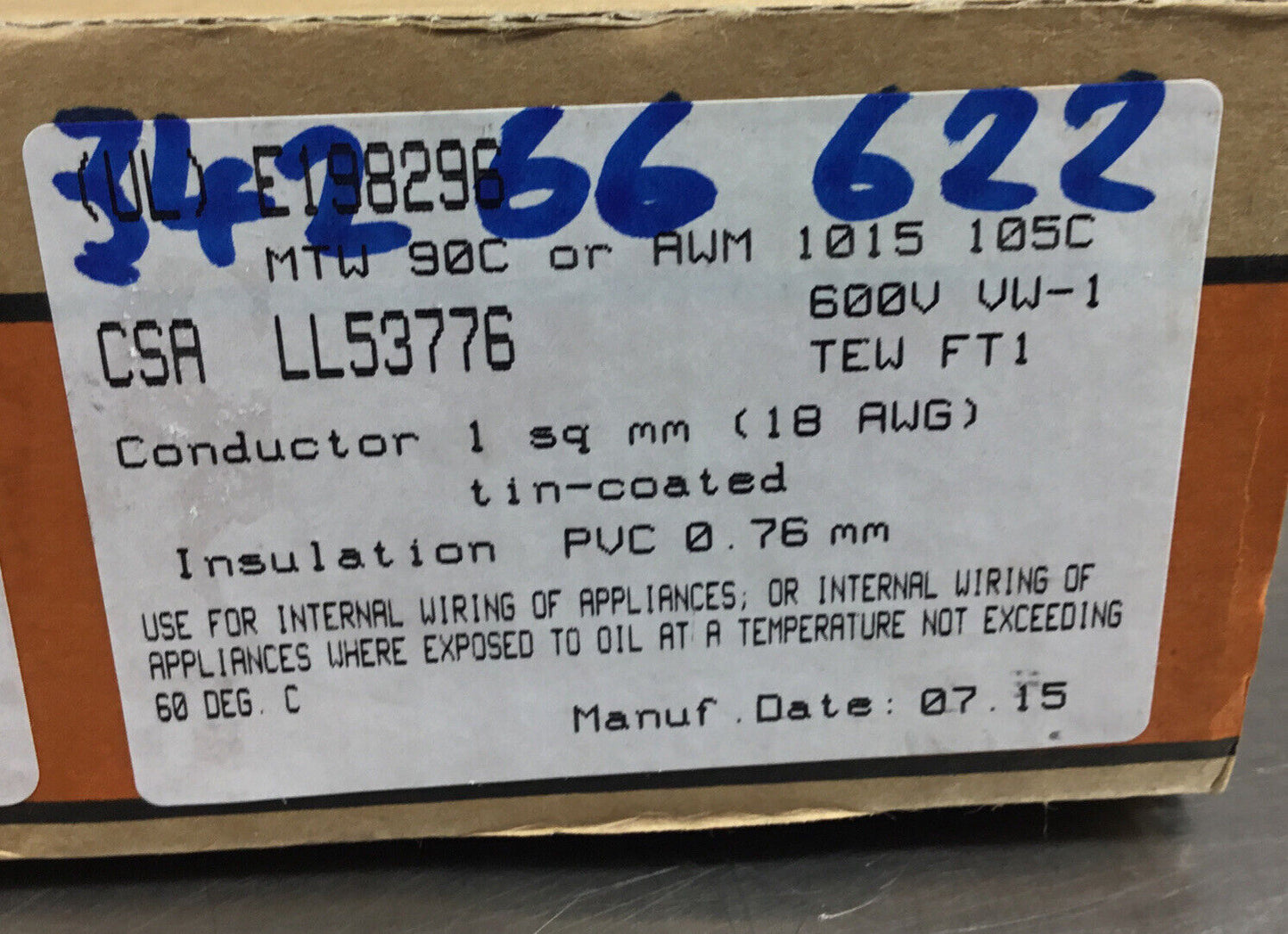 Lapp Kabel X07V-K 1X1 TINNED BLUE-WHITE 450/750V     6B-1