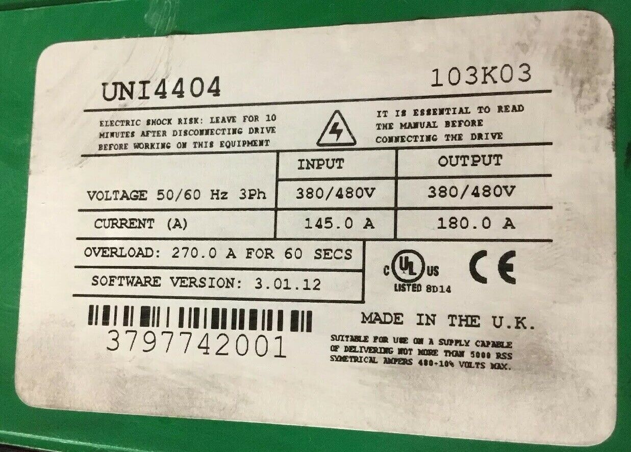 Control Techniques UNI4404 Unidrive 90KW Inverter 3Ph 380/480V  Loc.1A