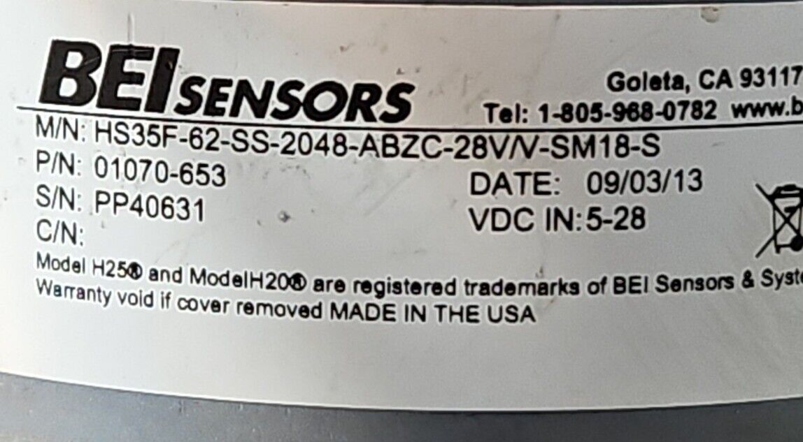 BEI Sensors HS35F-62-SS-2048-ABZC-28V/V-SM18-S.                            6E-13