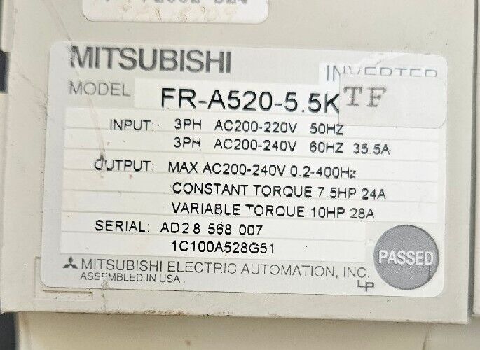 MITSUBISHI FR-A520-5.5KTF Inverter Drive                                  Loc 1B