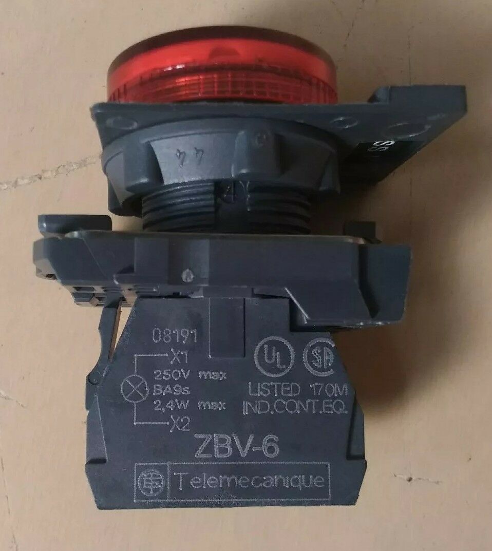 Telemecanique ZBV-6 W/ Red Illuminated Indicator Button & Name Plate          4D