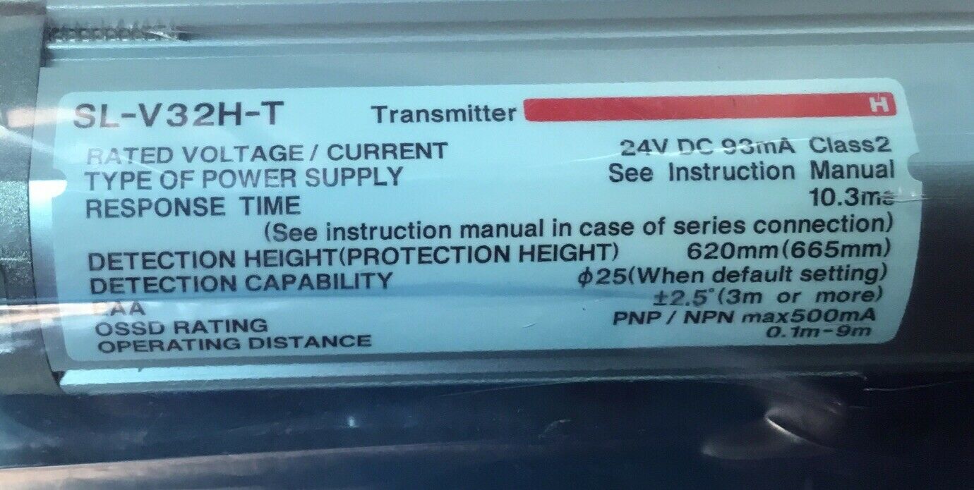 Keyence Safety Light Curtains  SL-V32H-T Sensor / Transmitter (sealed).   Loc.5A