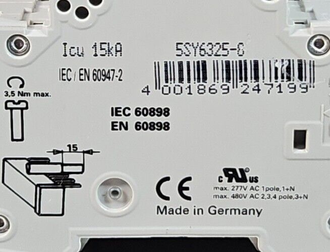 Siemens 5SY63 MCB D25 Circuit Breaker.                            4C-19