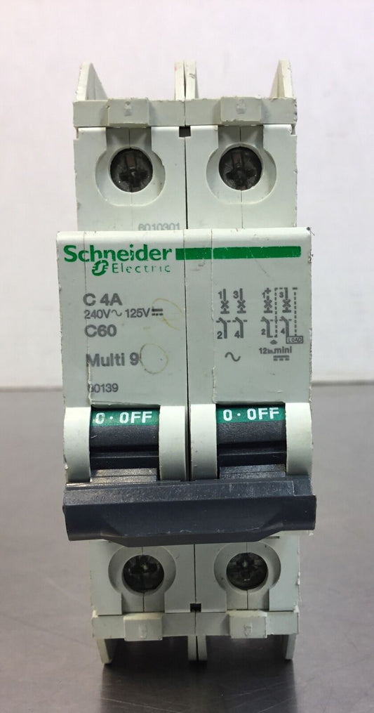 SCHNEIDER 60139 Multi 9 C60 4A 2 Pole 125/240 Volt Circuit Breaker  4D