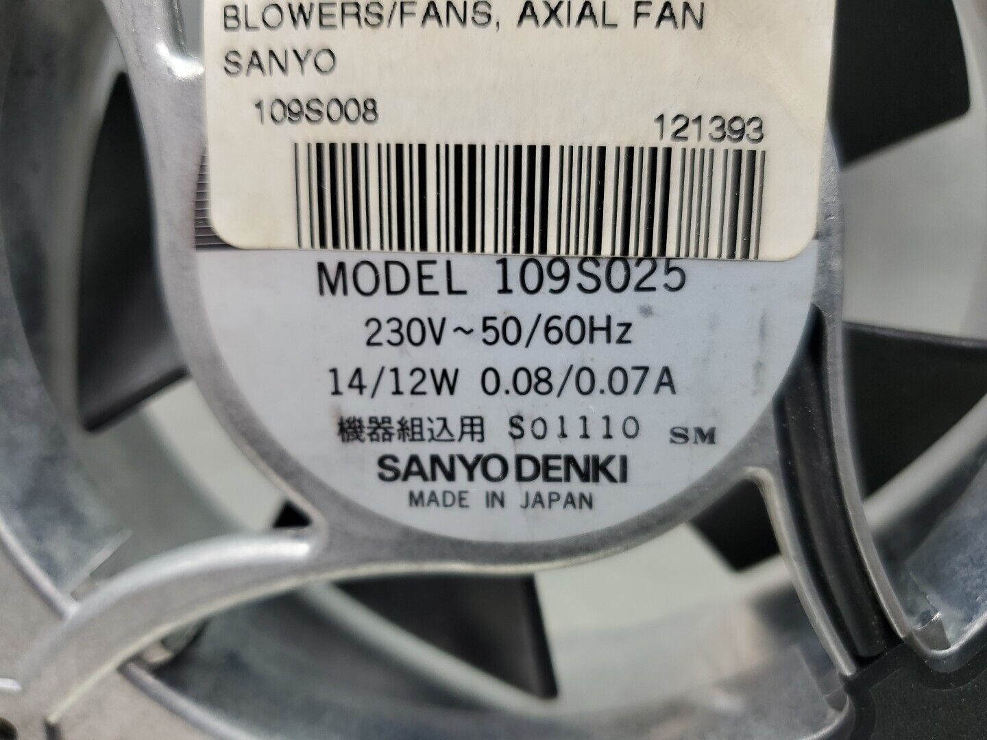 SANYO DENKI 109S025 230V 14/12W 0.08/0.07A Cooling Fan.                    4E-1