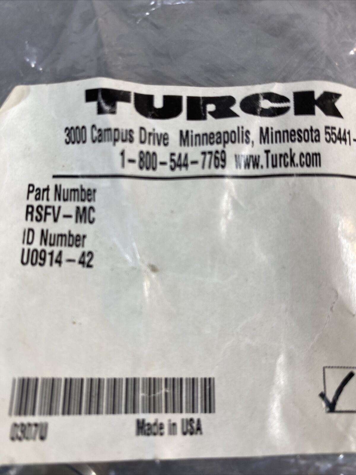 TURCK RSFV-MC ID# U0914-42 Screw-On Cap           STC2
