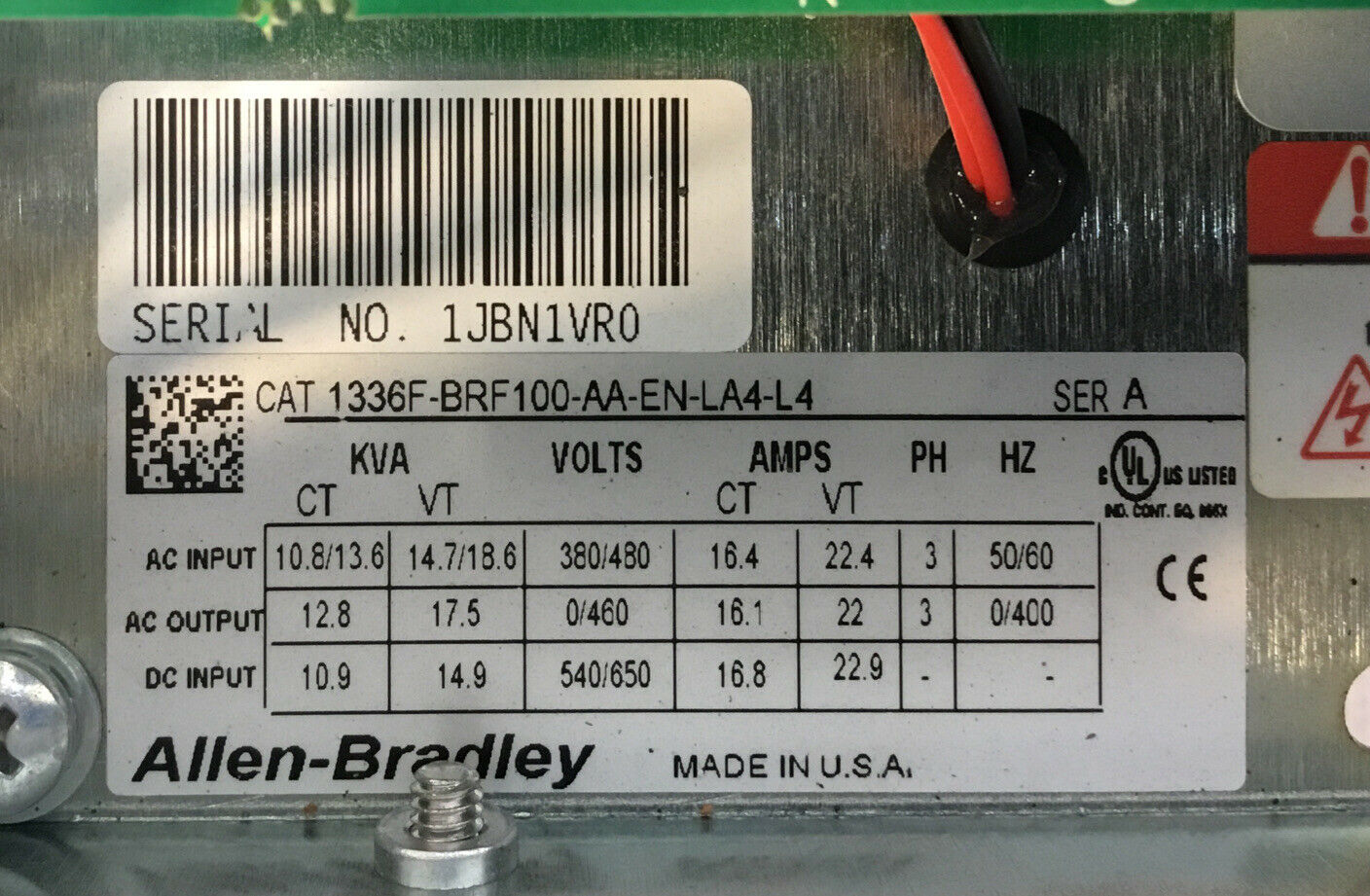 ALLEN BRADLEY 1336F-BRF100-AA-EN-LA4-L4 Sensorless Vector Drive Plus II  1F