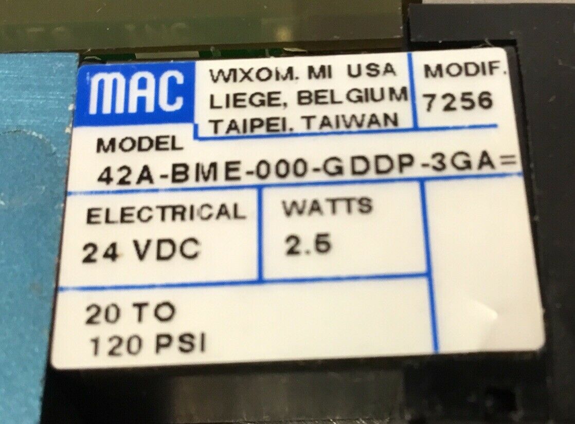 MAC VALVES INC 42A-BME-000-GDDP-3GA  20-120PSI 24VDC 2.5W   6D