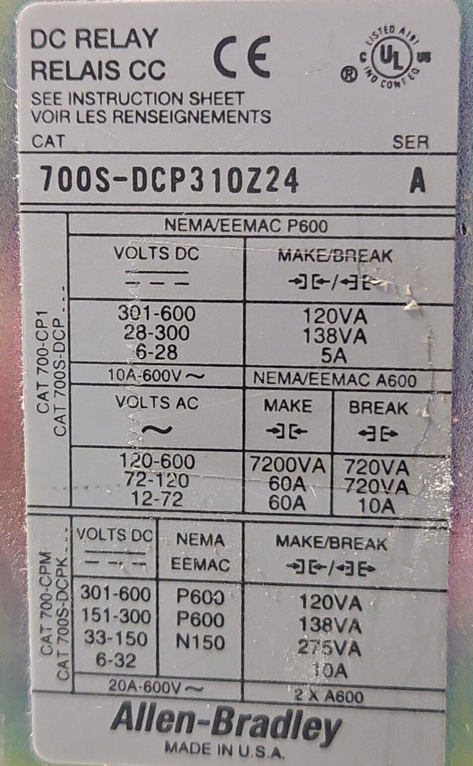 Allen Bradley 700S-DCP310Z24 24 Ser A VDC Coil Safety Relay. 4C-21