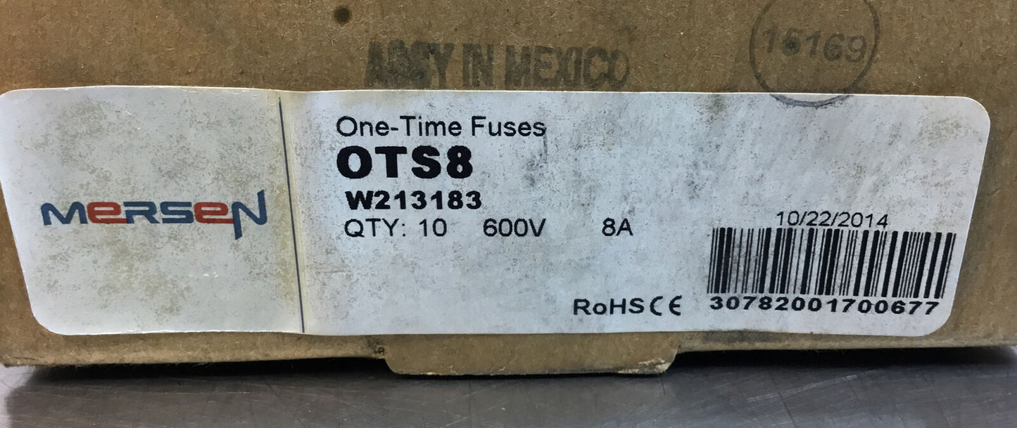 FERRAZ SHAWMUT MERSEN  OTS8  8A 600V ONE-TIME FUSES NEW (BOX OF 10)  Loc.4A