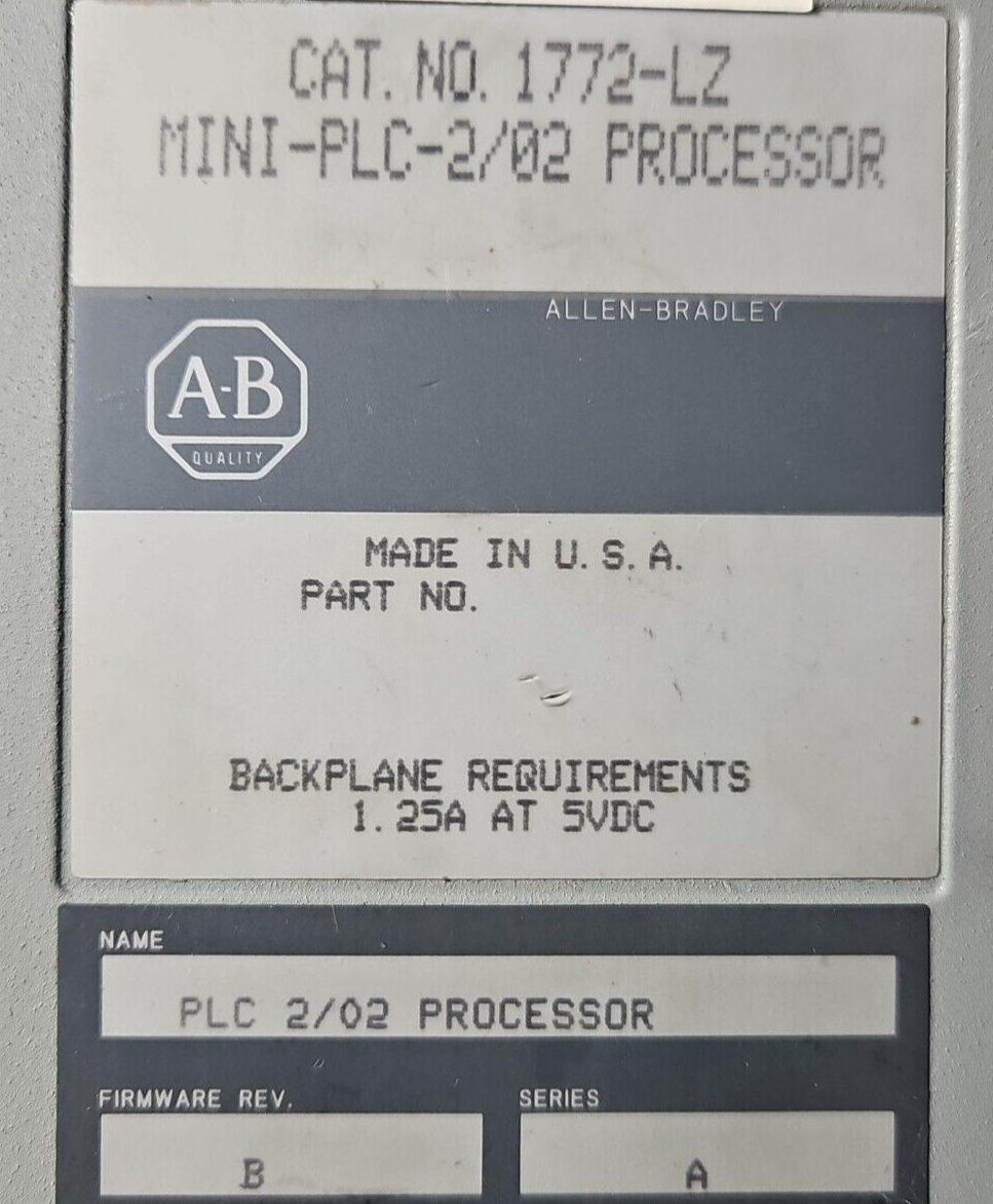 Allen-Bradley 1772-LZ Mini PLC 2/02 Processor SerA.     Loc3E30
