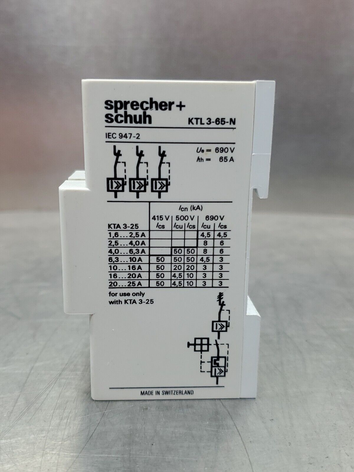 Sprecher+Schuh KTL3-65-N 690V 65A Contactor.                                  4H